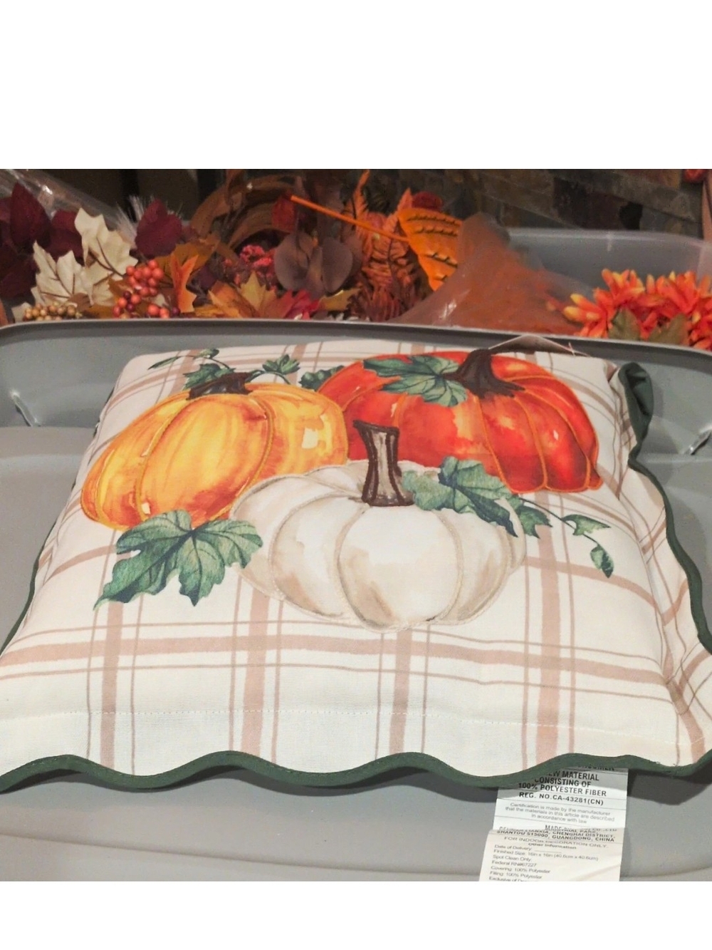 Autumn Pumpkin Decorative Pillow - Orange, White, Green